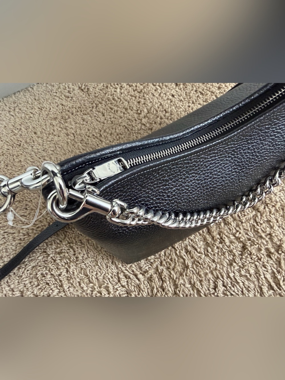 COACH Laurel Shoulder Bag Black Pebbled Leather with Silver Chain Accent - Picture 8 of 10